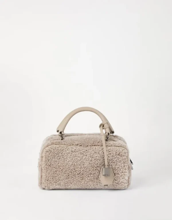 Explorer small boston bag in curly shearling