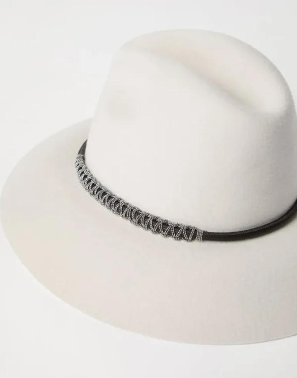 Felt fedora with leather and monili band