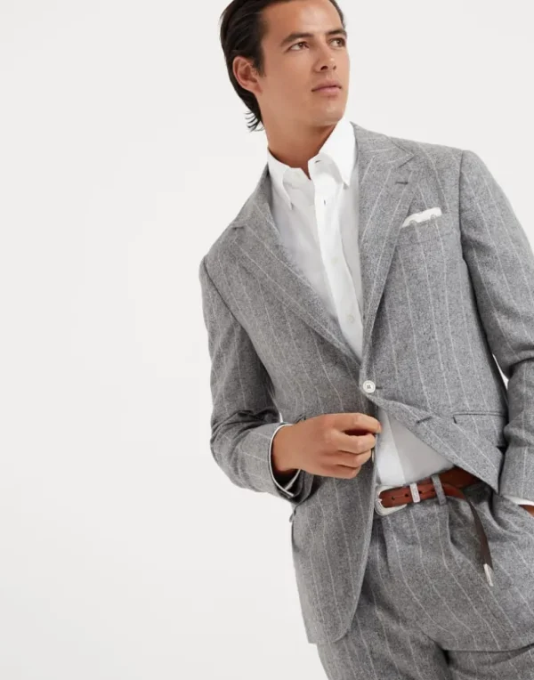 Flecked silk, wool and cashmere chalk stripe flannel deconstructed Cavallo blazer