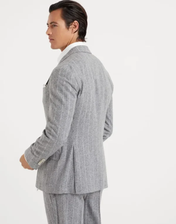 Flecked silk, wool and cashmere chalk stripe flannel deconstructed Cavallo blazer