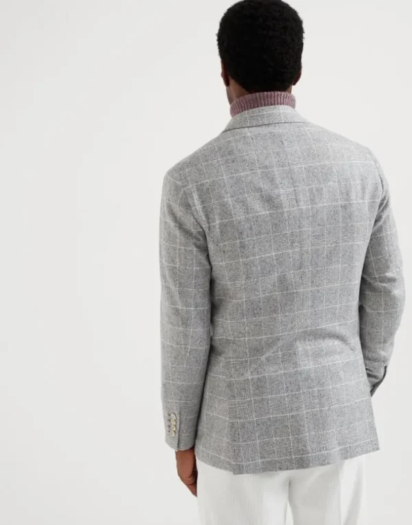 Flecked silk, wool and cashmere Prince of Wales one-and-a-half breasted deconstructed blazer with patch pockets