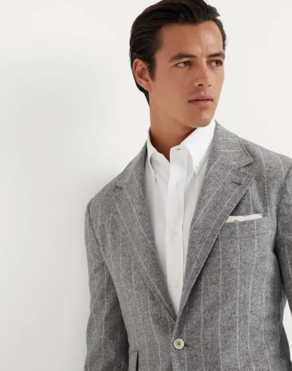 Flecked silk, wool and cashmere chalk stripe flannel deconstructed Cavallo blazer