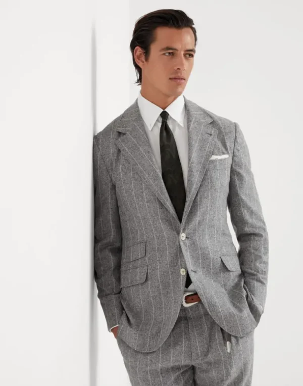 Flecked silk, wool and cashmere chalk stripe flannel deconstructed Cavallo blazer