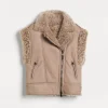 Fleecy shearling biker vest with monili