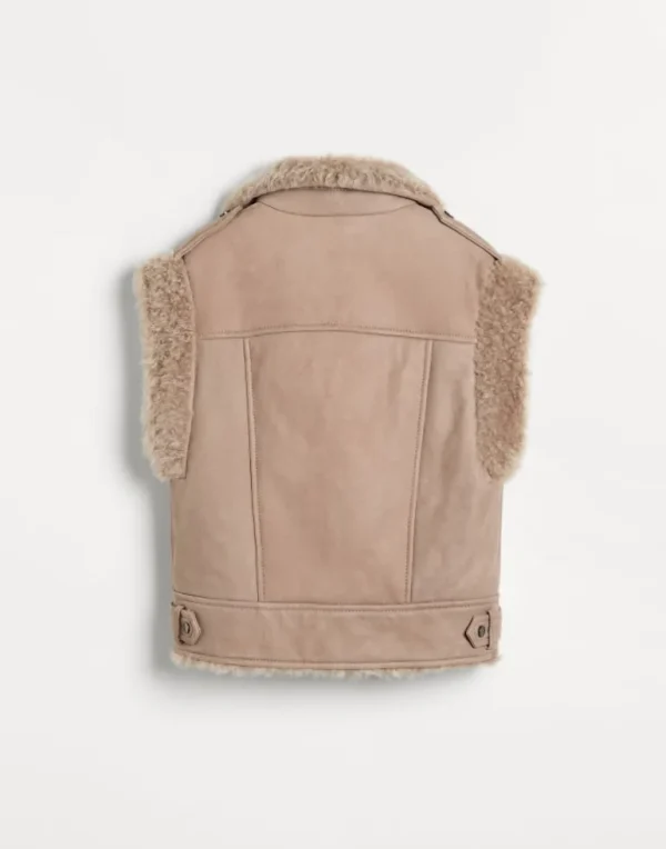 Fleecy shearling biker vest with monili