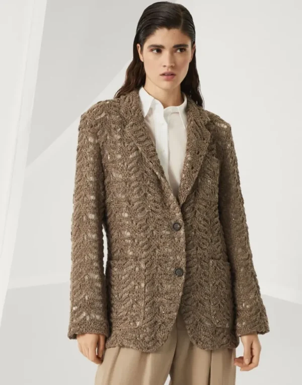 Foliage lace knit blazer in linen and silk Diamond yarn