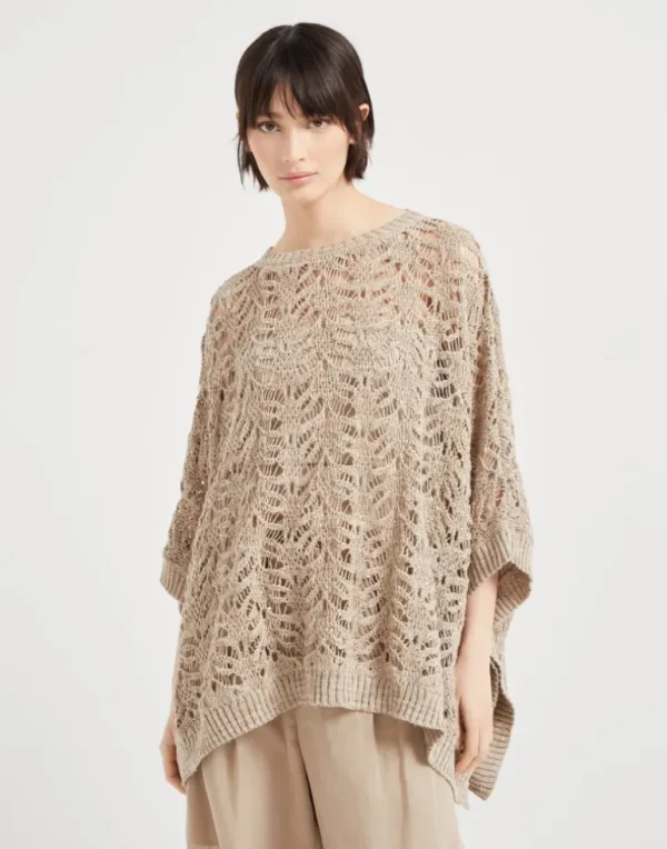 Foliage lace knit poncho in linen and silk Diamond yarn