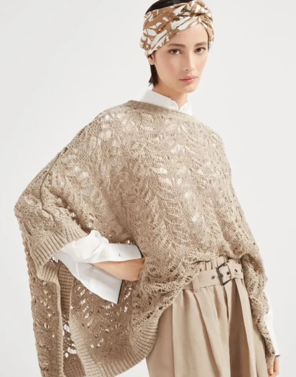 Foliage lace knit poncho in linen and silk Diamond yarn