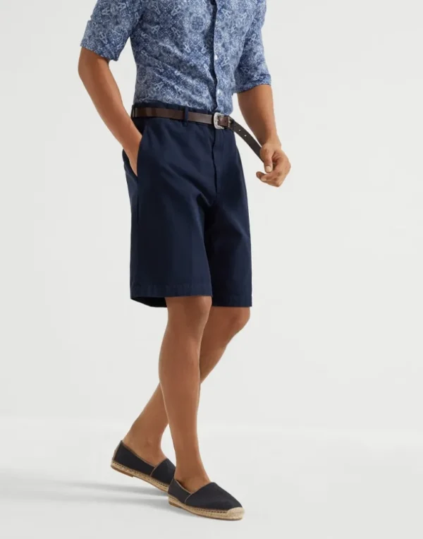 Garment-dyed Bermuda shorts in twisted cotton gabardine