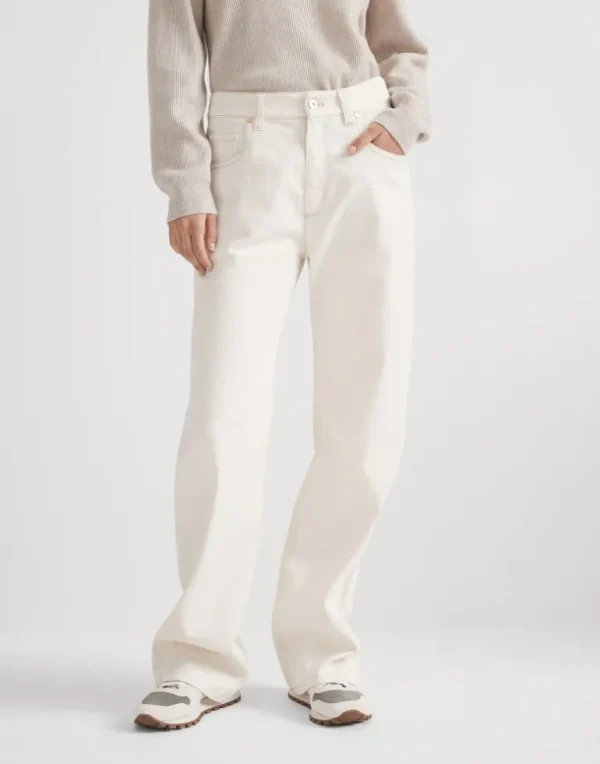 Garment-dyed comfort denim loose trousers with shiny tab