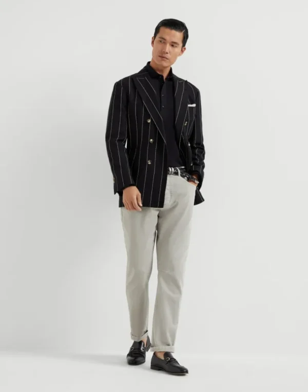 Garment-dyed comfort denim leisure fit five-pocket trousers