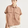 Garment-dyed cotton and linen cover overshirt with monili