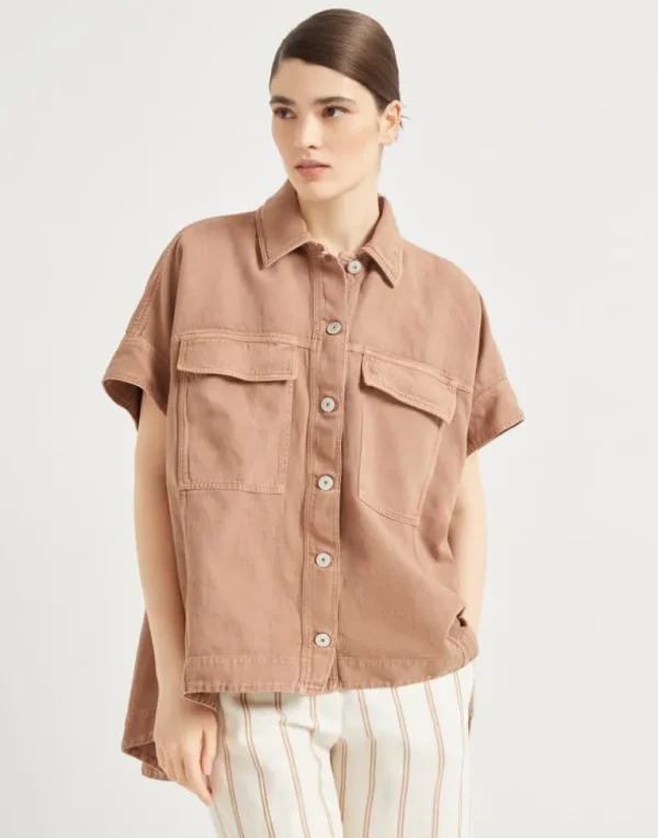 Garment-dyed cotton and linen cover overshirt with monili