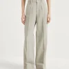 Garment-dyed cotton and linen cover loose trousers with monili