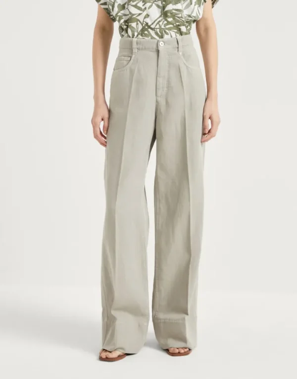 Garment-dyed cotton and linen cover loose trousers with monili