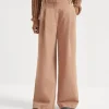 Garment-dyed cotton and linen cover smart wide trousers with monili