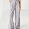 Garment-dyed cotton and linen cover smart wide trousers with monili