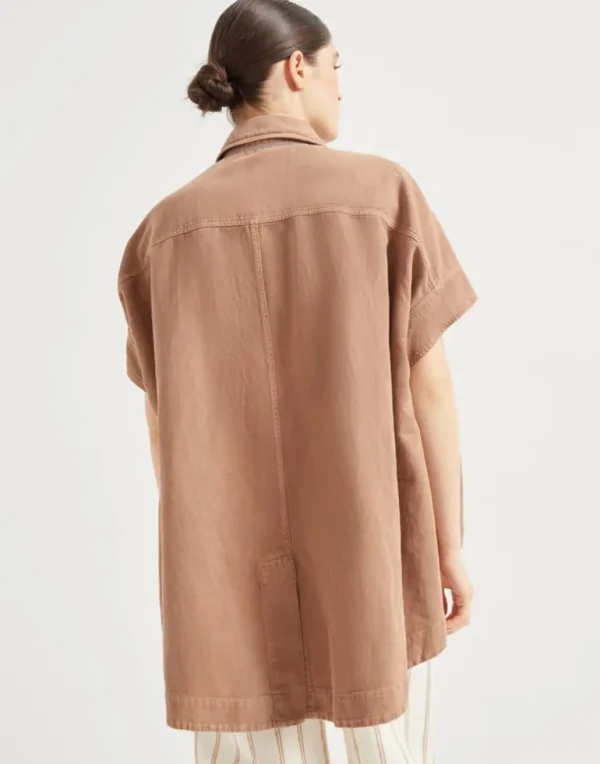 Garment-dyed cotton and linen cover overshirt with monili