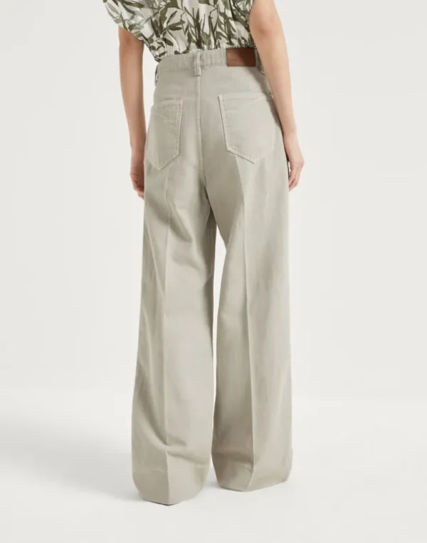 Garment-dyed cotton and linen cover loose trousers with monili