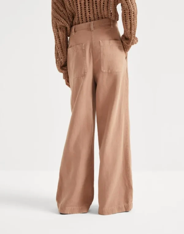 Garment-dyed cotton and linen cover smart wide trousers with monili