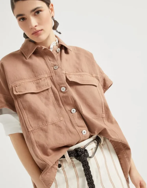 Garment-dyed cotton and linen cover overshirt with monili