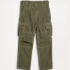 Garment-dyed cotton narrow wale corduroy trousers with cargo pockets