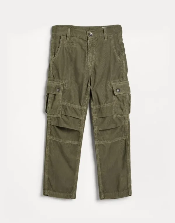 Garment-dyed cotton narrow wale corduroy trousers with cargo pockets