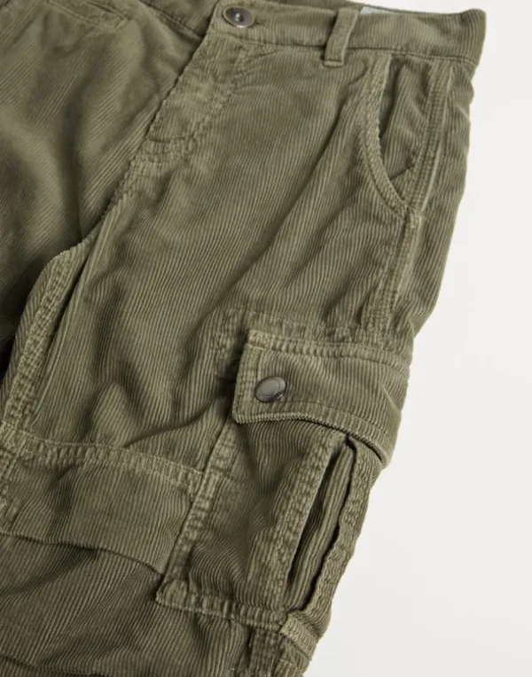 Garment-dyed cotton narrow wale corduroy trousers with cargo pockets