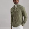 Garment-dyed easy fit western shirt in narrow wale corduroy