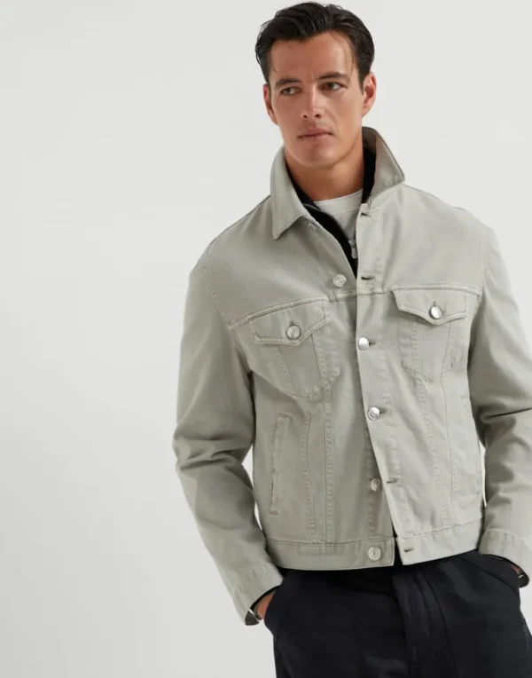 Garment-dyed four-pocket jacket in comfort cotton lightweight denim