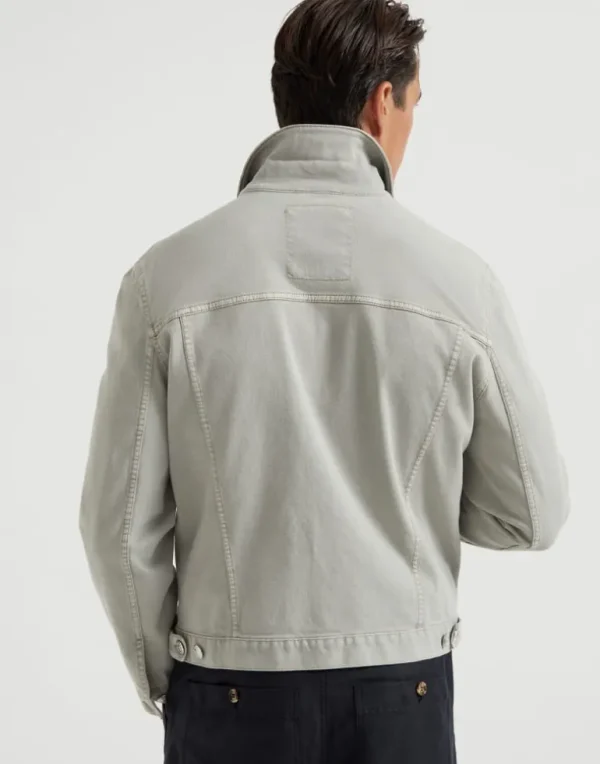 Garment-dyed four-pocket jacket in comfort cotton lightweight denim