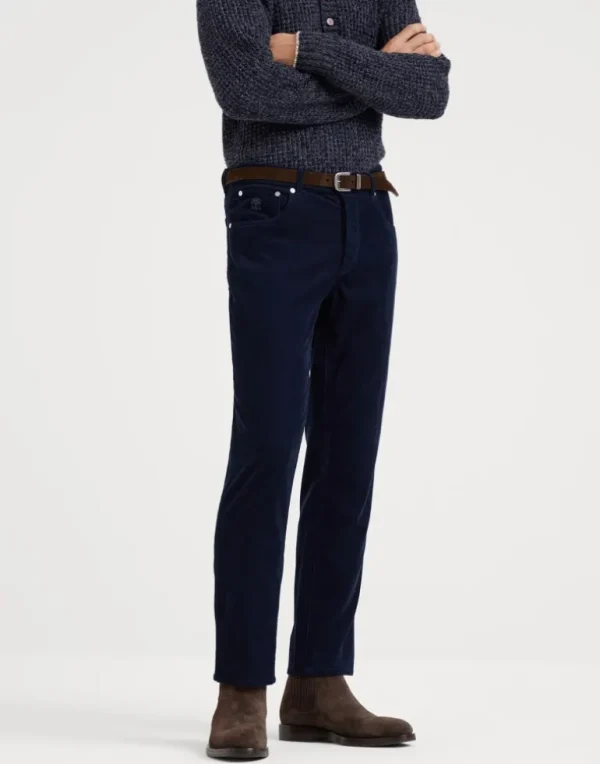 Garment-dyed Italian fit five-pocket trousers in cotton narrow wale corduroy