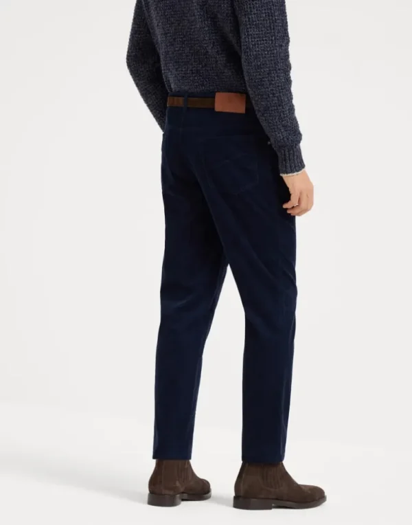 Garment-dyed Italian fit five-pocket trousers in cotton narrow wale corduroy