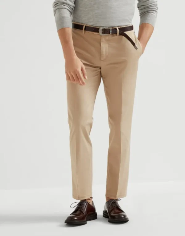 Garment-dyed Italian fit trousers in American Pima comfort cotton gabardine