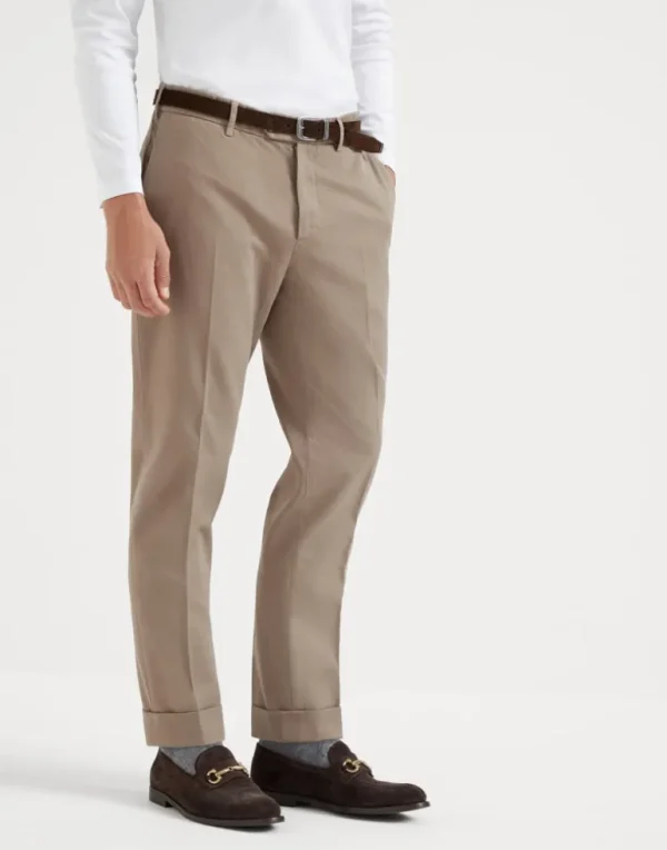 Garment-dyed Italian fit trousers in twisted cotton gabardine