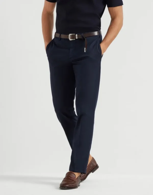 Garment-dyed Italian fit trousers in American Pima comfort cotton gabardine