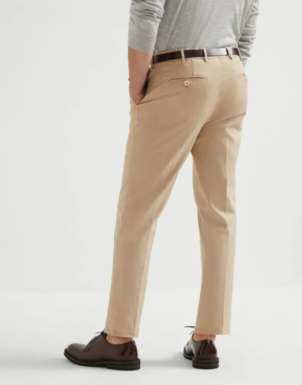 Garment-dyed Italian fit trousers in American Pima comfort cotton gabardine