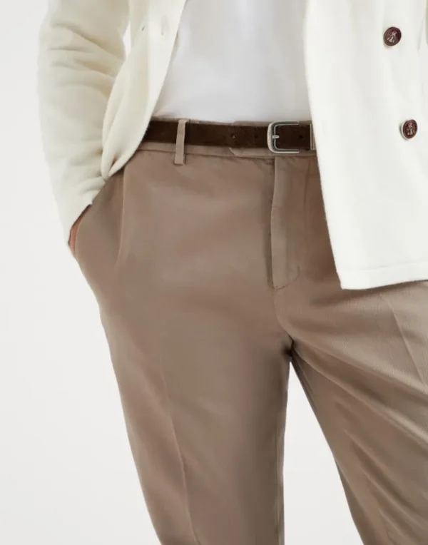 Garment-dyed Italian fit trousers in twisted cotton gabardine