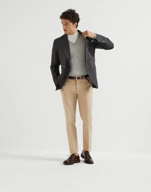 Garment-dyed Italian fit trousers in American Pima comfort cotton gabardine