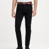 Garment-dyed leisure fit five-pocket trousers in slubbed cotton denim