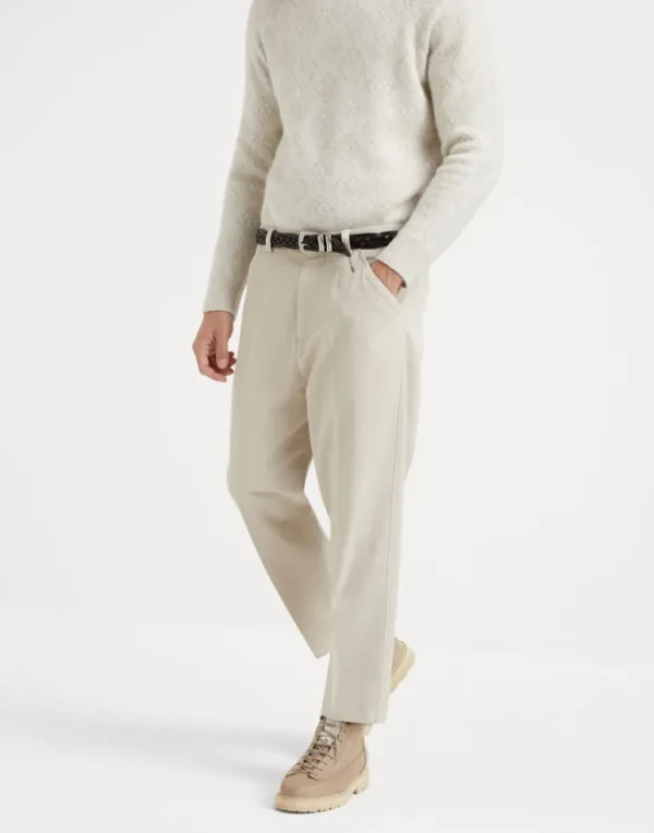 Garment-dyed leisure fit trousers in twisted cotton gabardine