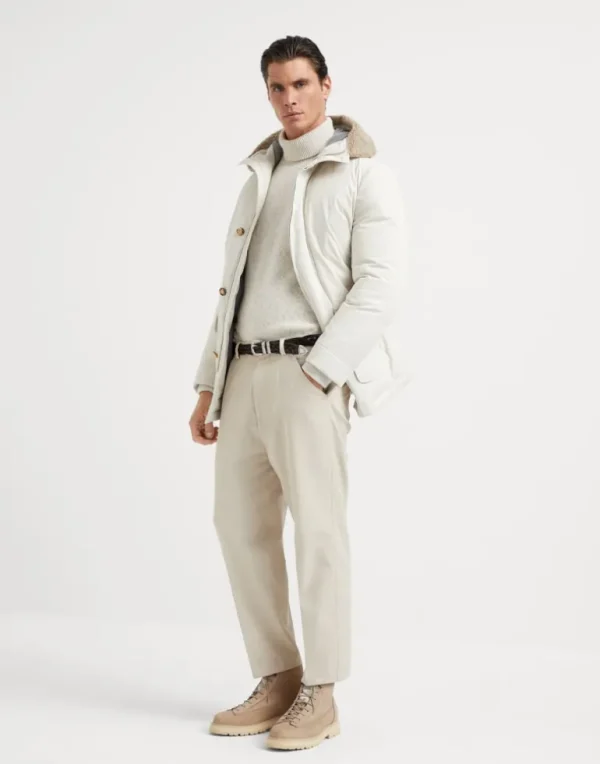 Garment-dyed leisure fit trousers in twisted cotton gabardine