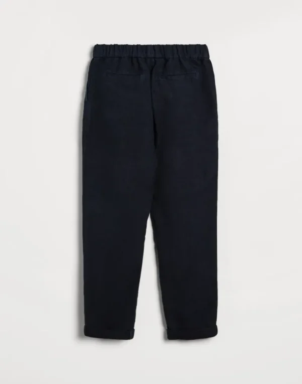 Garment-dyed linen gabardine trousers with drawstring and double pleats