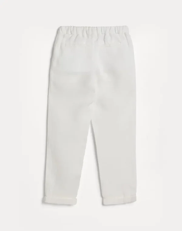 Garment-dyed linen gabardine trousers with drawstring and double pleats