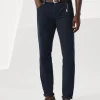 Garment-dyed slim fit trousers in comfort cotton lightweight denim