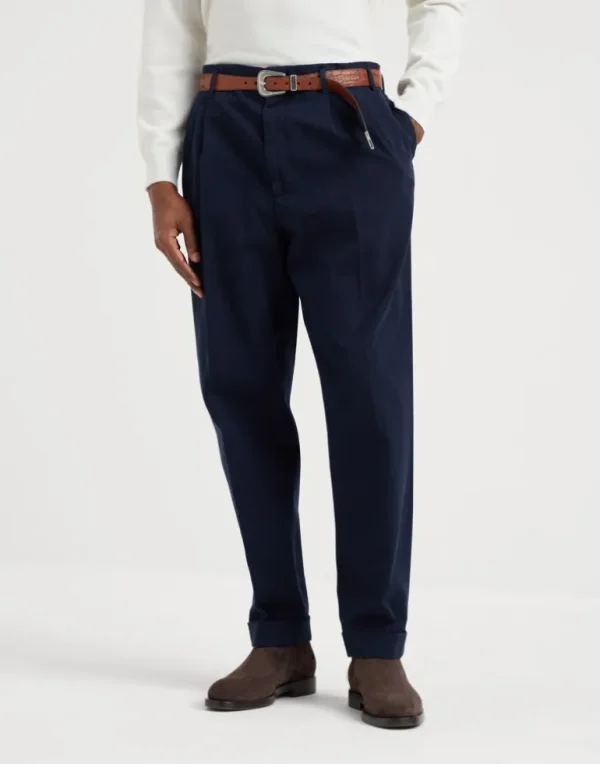 Garment-dyed tailor fit trousers in twisted cotton gabardine with double pleats