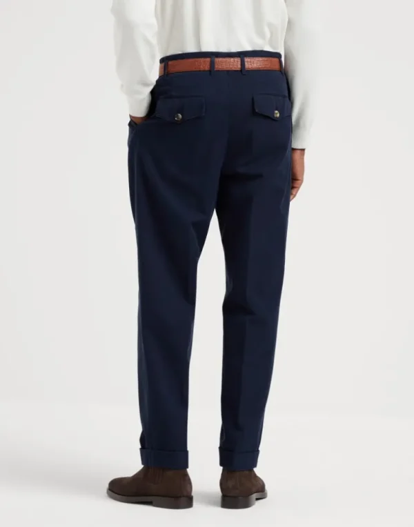 Garment-dyed tailor fit trousers in twisted cotton gabardine with double pleats