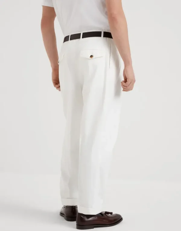 Garment-dyed tailor fit trousers in twisted cotton gabardine with double pleats