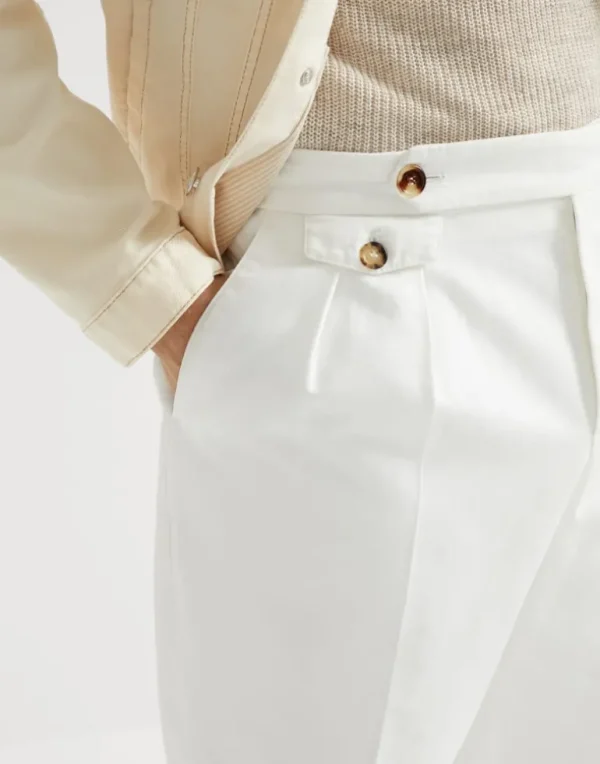 Garment-dyed tailor fit trousers in twisted cotton gabardine with double pleats and waist tabs