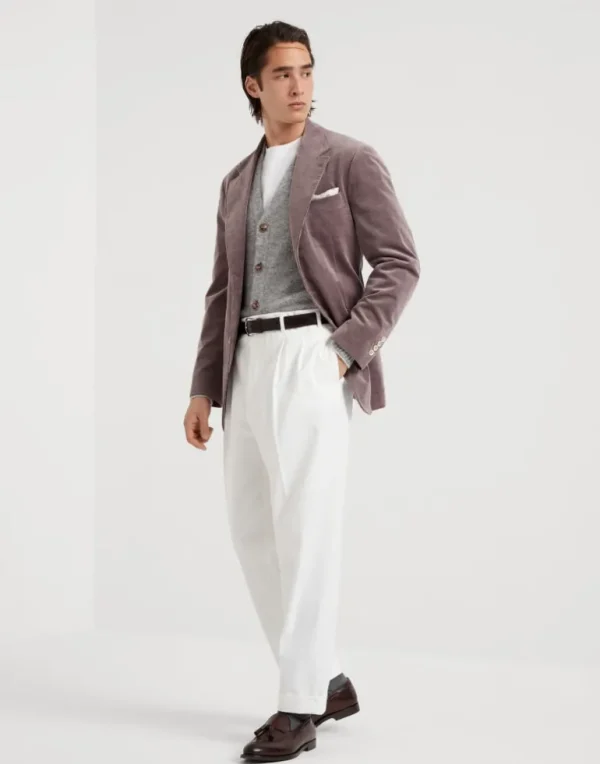 Garment-dyed tailor fit trousers in twisted cotton gabardine with double pleats